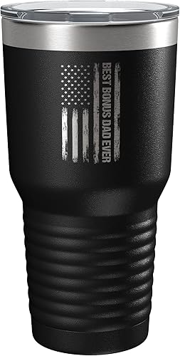Miniatura 7 de Best Bonus Dad Ever - Vaso térmico de acero inoxidable con bandera estadounidense, vaso con aislamiento de hijastra y padrastro, 20 onzas, color