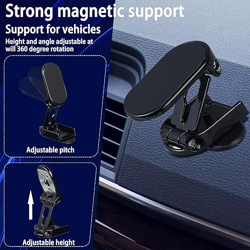 Miniatura 7 de XEFINAL Paquete de 2 soportes magnéticos plegables de aleación 2023, soporte magnético de teléfono para automóvil, rotación de 360, soporte