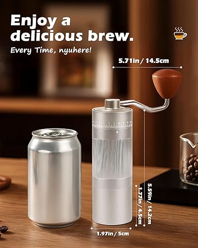 Miniatura 3 de Molinillo de café manual con rebabas de acero inoxidable, molinillo de mano de 0.78 oz de capacidad para expreso, con 55 ajustes ajustables y