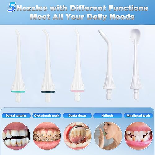 Miniatura 4 de Hilo dental TOVENDOR eléctrico para agua irrigador bucal dental inalámbrico 3 modos 3 puntas para higiene familiar 101 onzas hilo dental impermeable