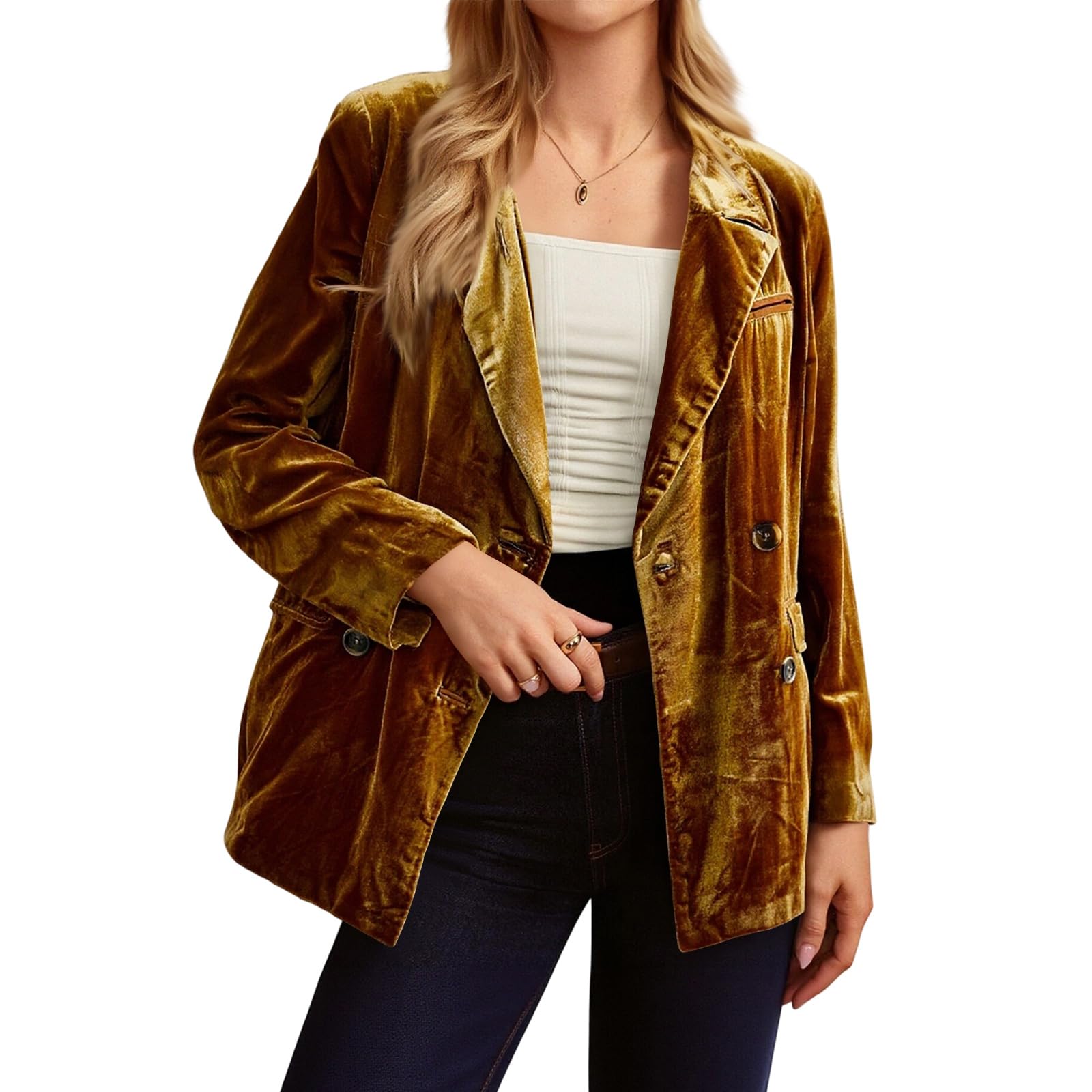 Blazers for Women Business Casual Retro Velvet Blazer Lapel Open Front Jacket Coat with Pockets Old Money Clothes