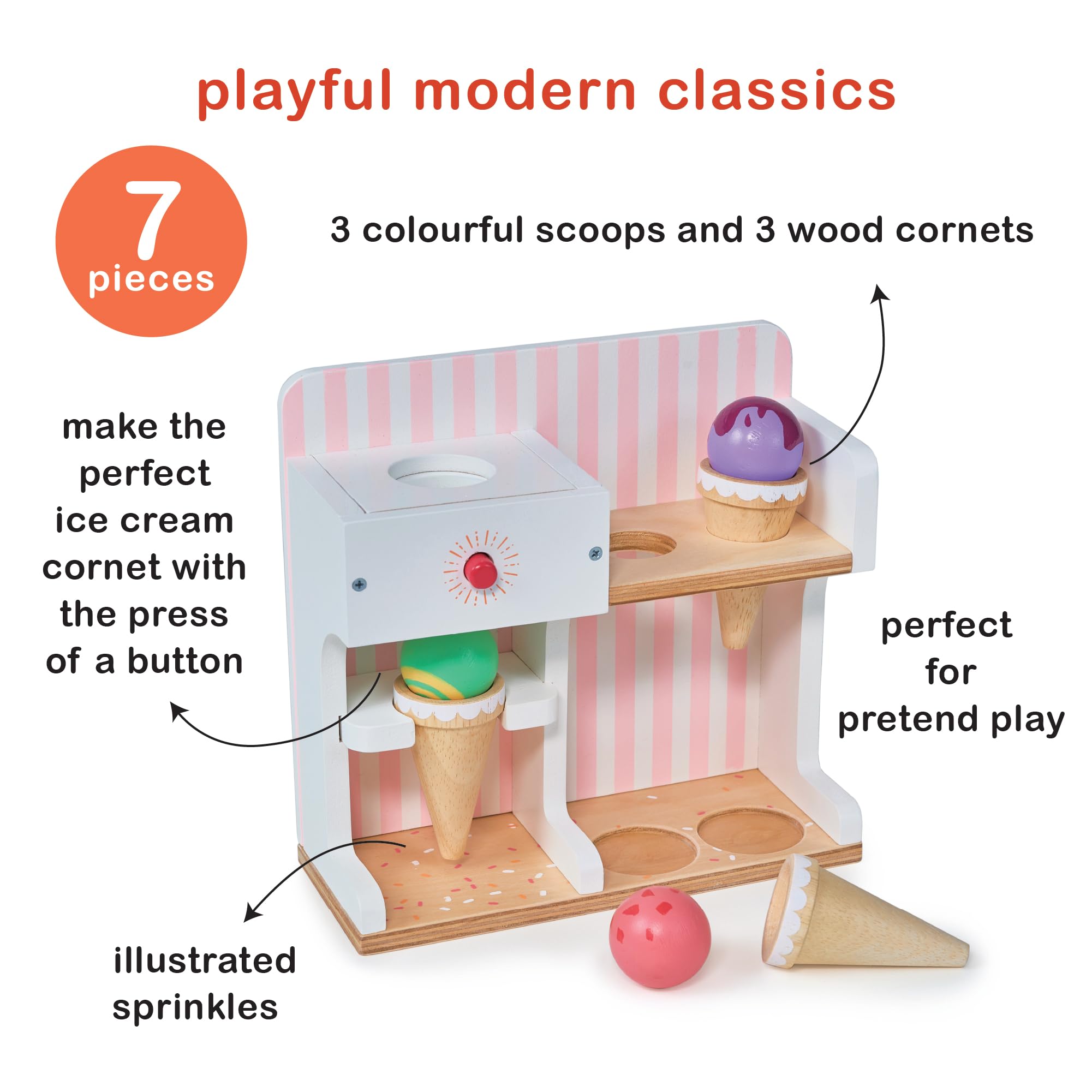 Mentari Toys Wooden Role Play Playsets toys and accessories for children aged 3 years+ (Ice Cream Shop), Red, Wooden, child-size - Image 3
