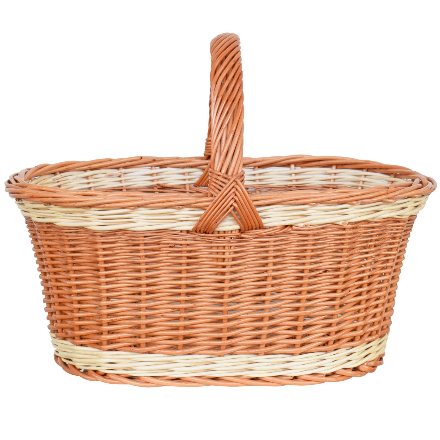 Einkaufskorb Weide "Bäckerkorb" 53 × 40 × 41 cm – ovaler Weidenkorb mit zweifarbigem Rand, Handarbeit für Einkauf, Markt & Picknick
