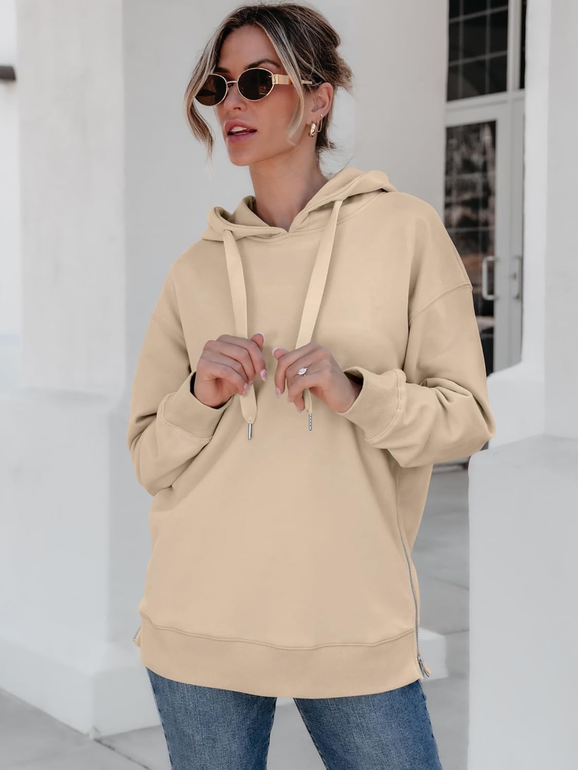 ANRABESS Women Oversized Hoodies Side Zipper Fleece Long Sweatshirts Lightweight Tunic Pullover 2025 Fall Trendy Clothes - Image 3