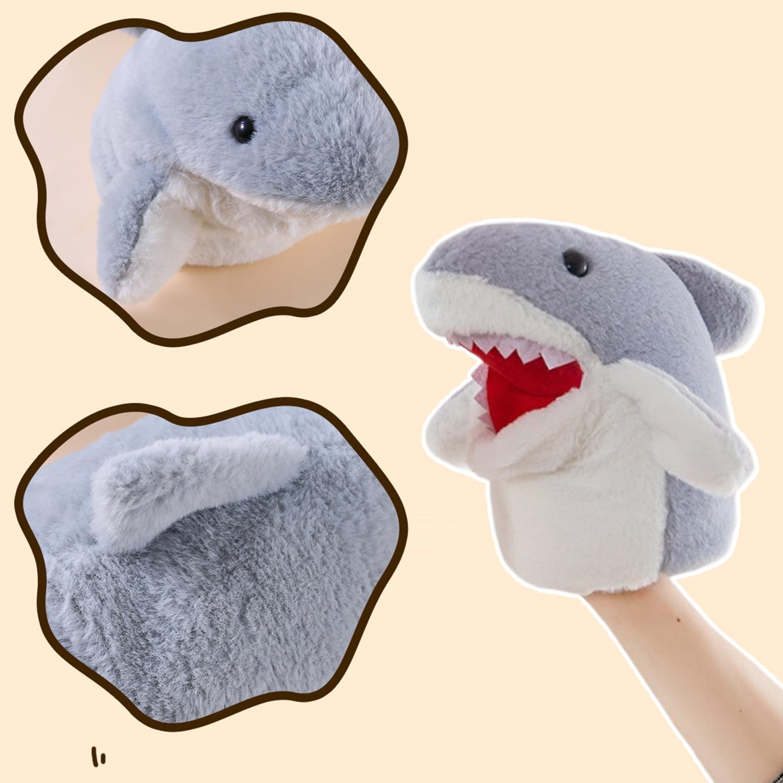 Títere de Mano de Tiburón, Suave Peluche De Role Play - Marioneta De Peluche Realista | para Niños Familia Baño Piscina Casa Fiesta Escuela Aula Sala de Juegos Guardería Teatro