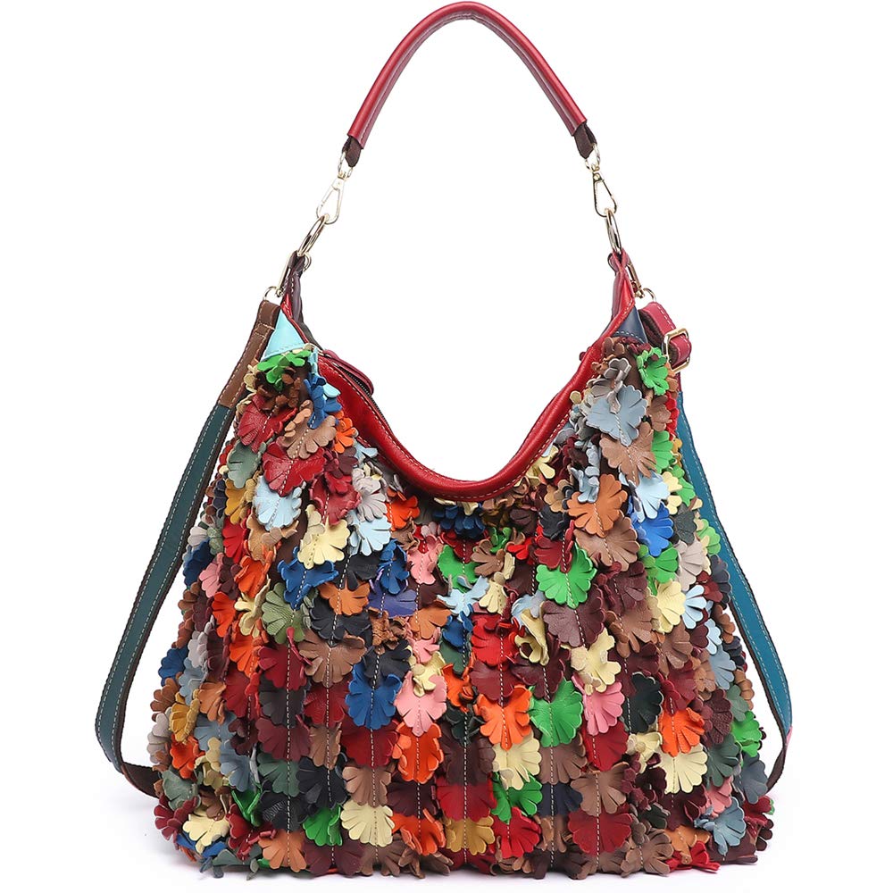 Bolso bandolera de piel para mujer, multicolor, 39 cm de largo x 38 cm de alto x 14 cm de ancho, Multicolor, 39 cm (L) * 38 cm (H) * 14 cm (W)