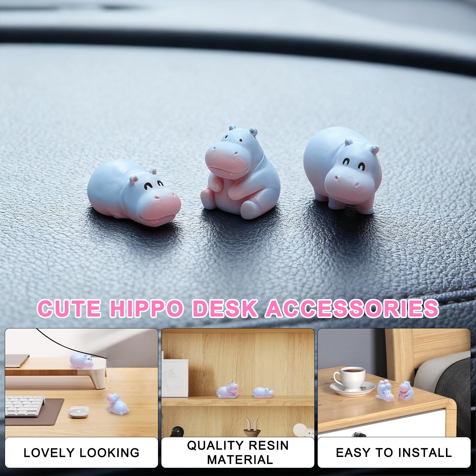 TNSLAND 6PCS Mini Ippopotamo Figurine Resina Set, Decorazione Auto Kawaii Cruscotto, Accessori Interni Auto Carini, Ornamenti Animali Collezione