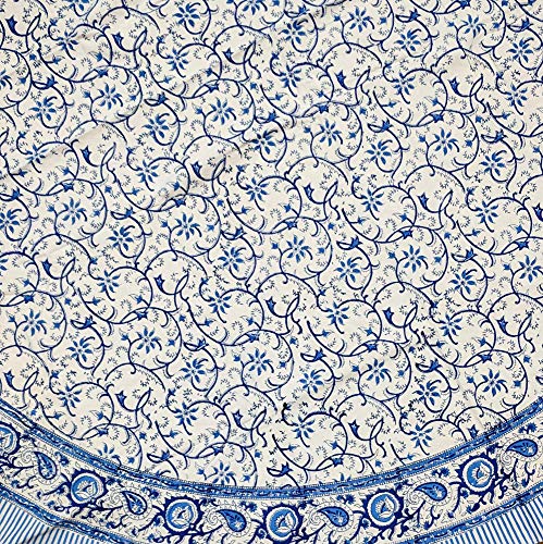 Homestead Rajasthan Floral Vine Cotton Block Print Tablecloth Round 72 Inches #TOP2