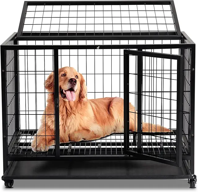 Chenil XL pour Chien LEADZM 91x62x70cm avec 2 Portes et Roues Verrouillables