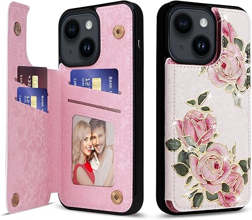 Miniatura 397 de UEEBAI Funda tipo cartera para iPhone 15 Pro Max con tarjetero, cubierta de cuero PU con soporte, bloqueo RFID, doble cierre magnético, relieve de