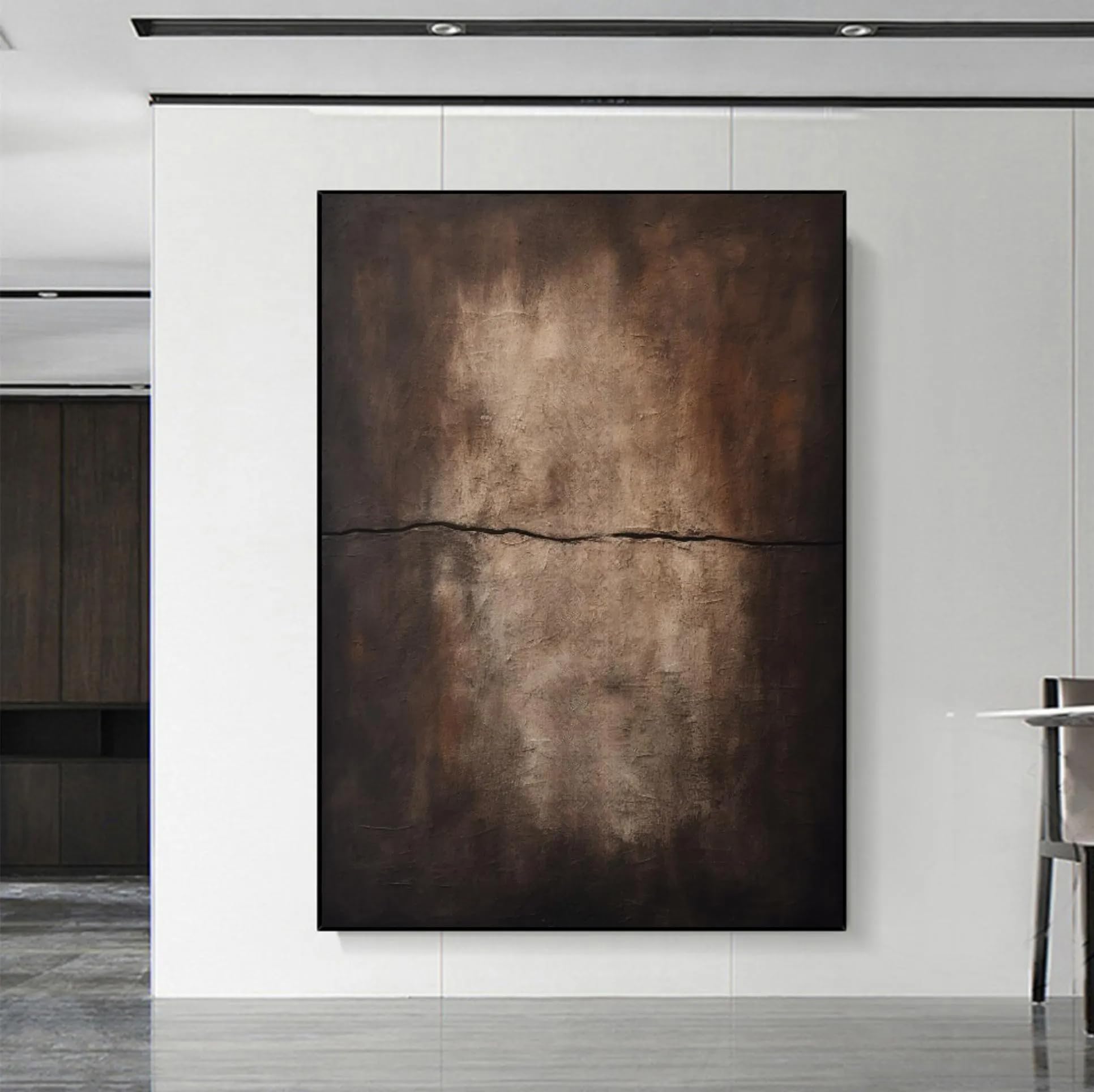 Uudezo With Frame Large Brown And Black Abstract Oil Painting Brown Wabi Sabi Wall Art Neutral Canvas Art Painting For Living Room(50X75cm(20X30inch)