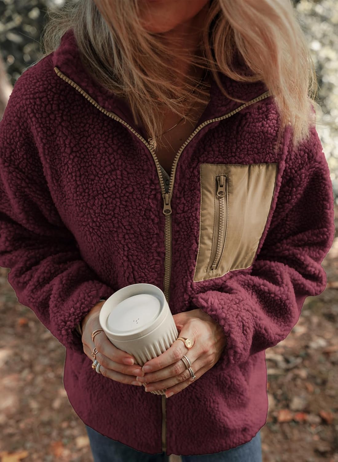 Dokotoo Womens Winter Trendy Full Zipper Fleece Jackets Long Sleeve Relaxed Warm Teddy Coats with Pockets - Image 4