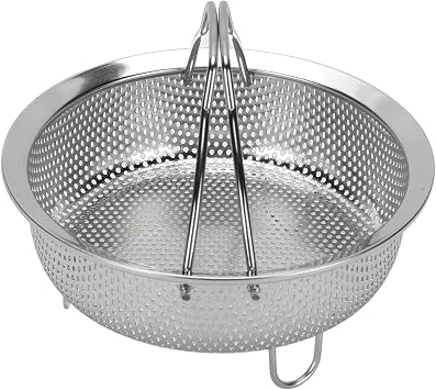 EVGATSAUTO Stainless Steel Steam Basket Foldable Handle Steaming Rack for Rice Cooker Pots, Oven Safe Small Size Perforated Design Raised Feet