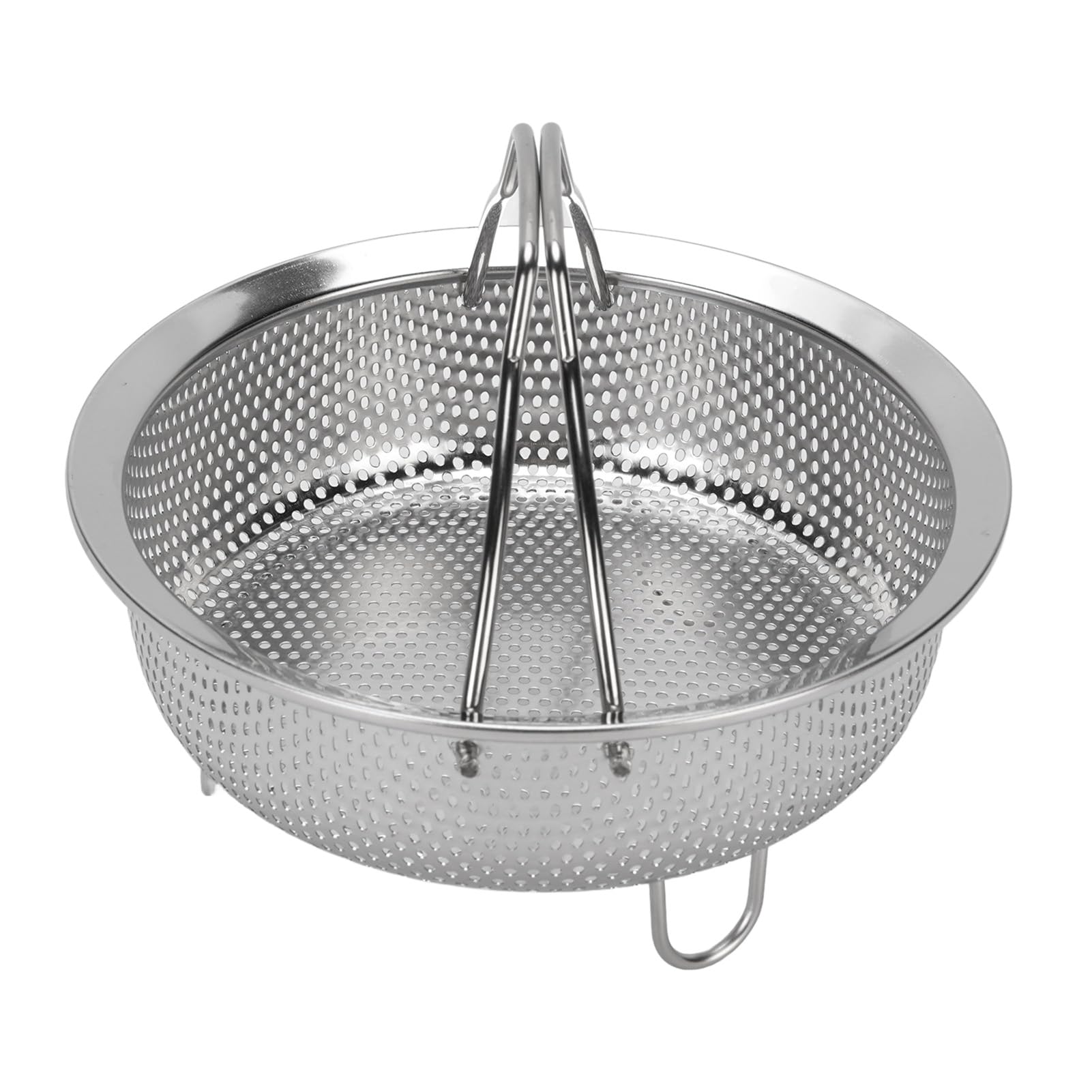 Cestello per Vapore con Manico Pieghevole, Cestello da in Acciaio Inox Forato con Piedini Rialzati per Pentola a Vapore, Riso, Friggitrice (medio)