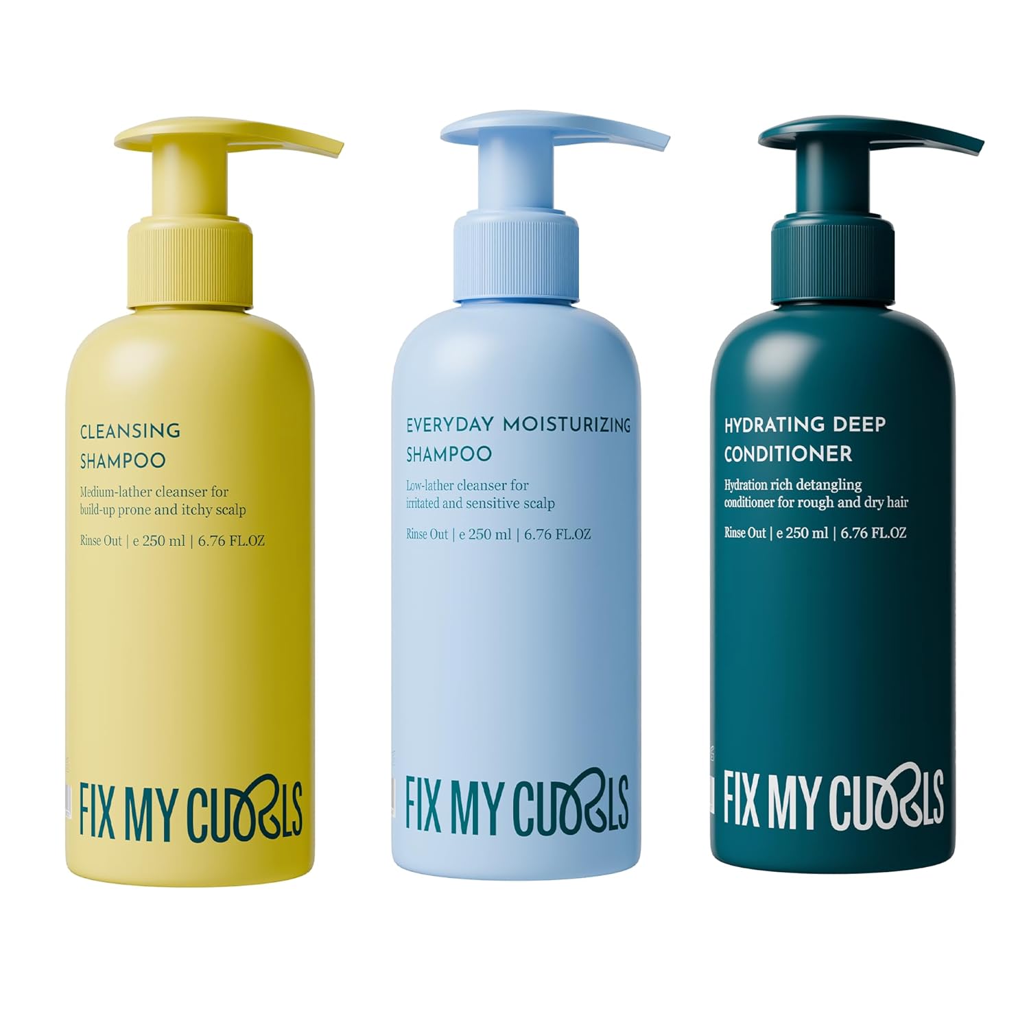 Fix My Curls Wash Day Trio | Cleansing & Moisturizing Shampoo, Hydrating Deep Conditioner | Silicone & Sulphate Free | For Curly, Wavy Hair| 50ml each