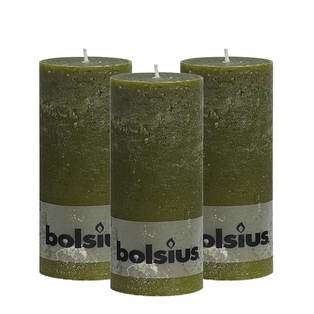 bolsius rustic light gray unscented pillar candles - 2.75" x 7.5" decoration candles set of 3 - clean burning dripless dinner candles for wedding & home decor party restaurant spa- aprox (190/68m)