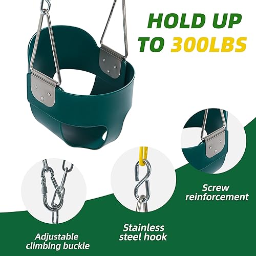 Miniatura 8 de Asiento de columpio para niño con respaldo alto y cadenas revestidas amarillas, totalmente montado, accesorios para columpio para bebés