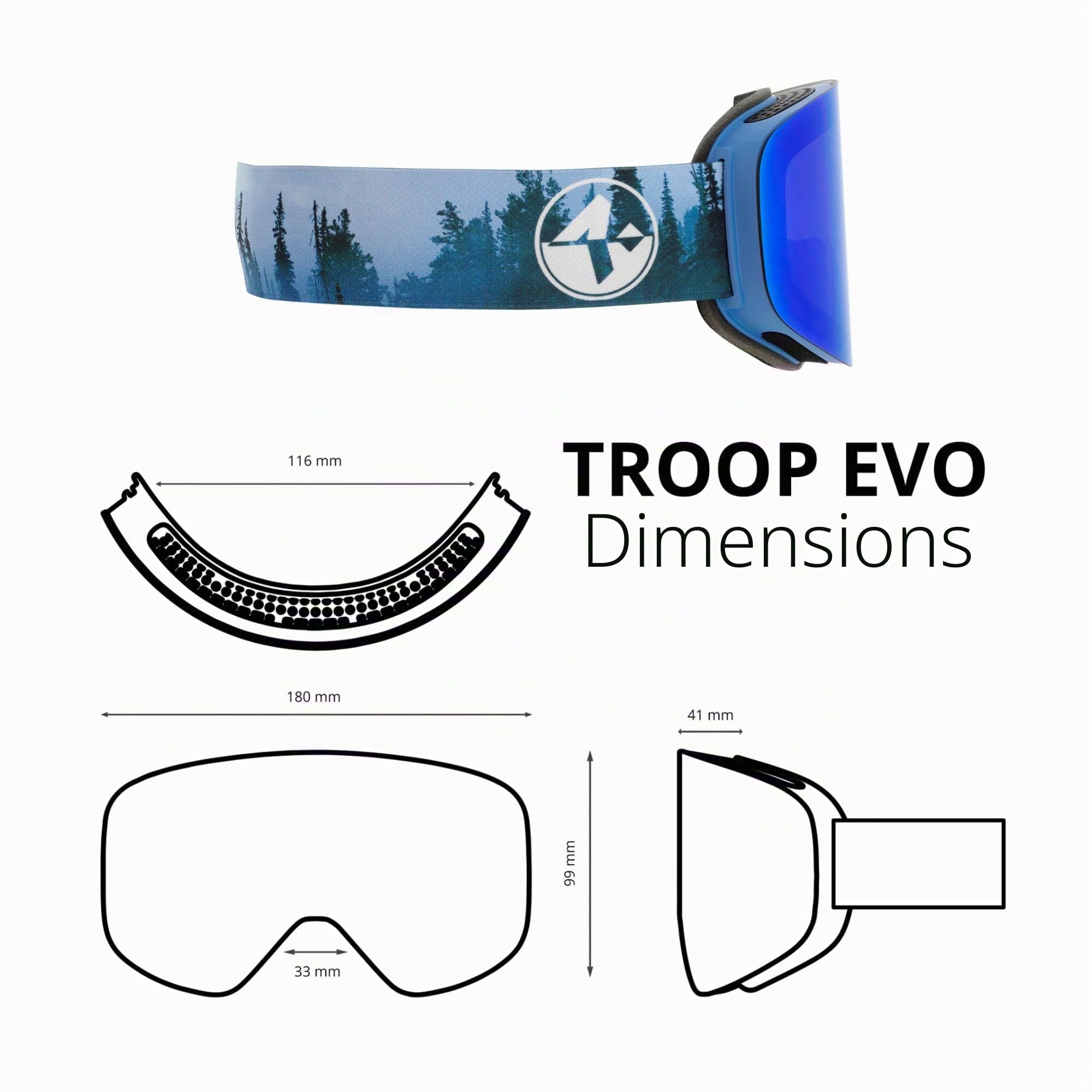 NAKED Optics Les TROOP EVO Lunettes de Ski Hommes, Lunettes de Ski Femmes, Lunettes de Snowboard, Lunettes de Ski avec Verres Interchangeables (TROOP EVO Misty)