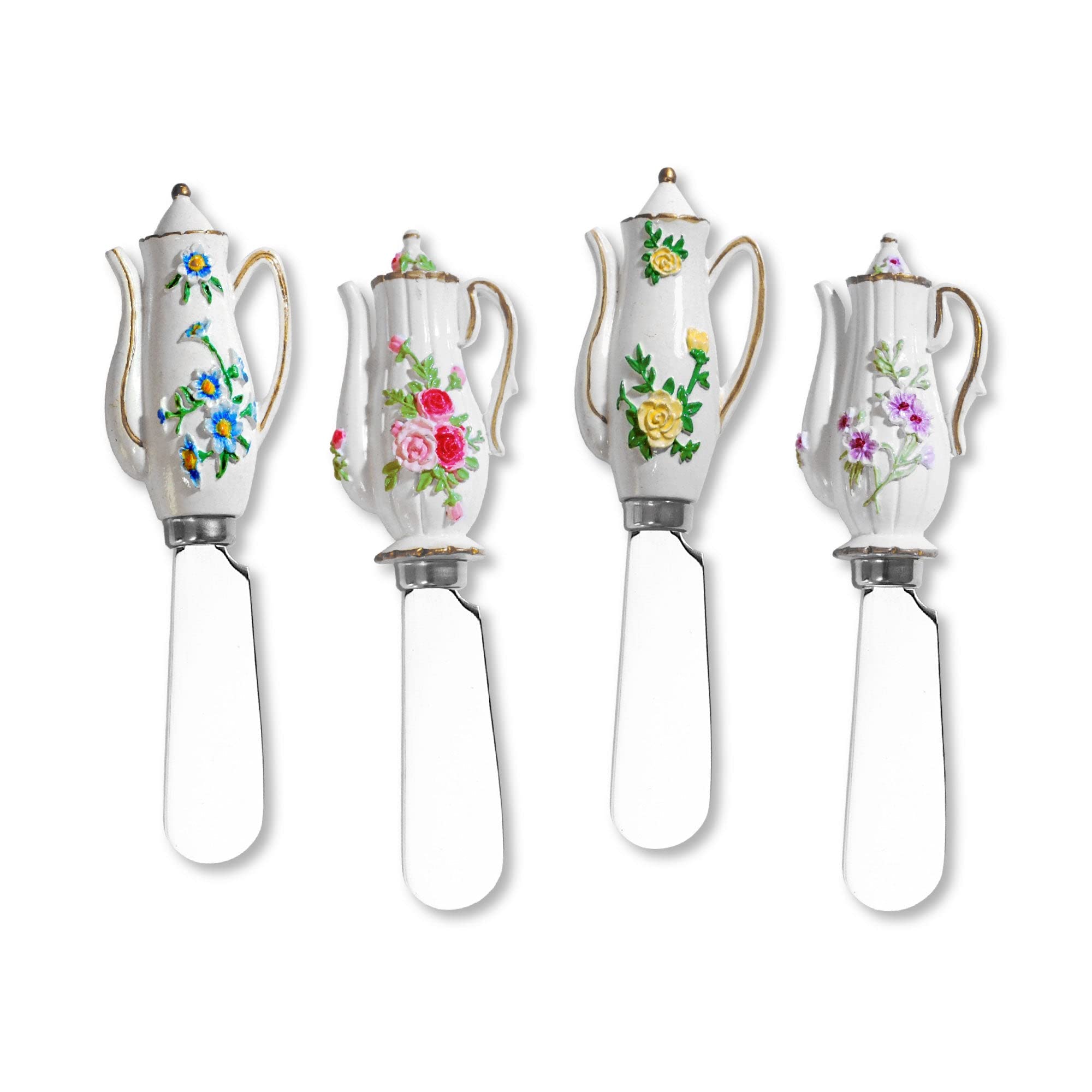 Supreme Housewares Tea Time Cheese Spreaders, Hand-Painted Resin Handles with Stainless Steel Blades for Spreading Cream Cheese, Butter, and Jam,