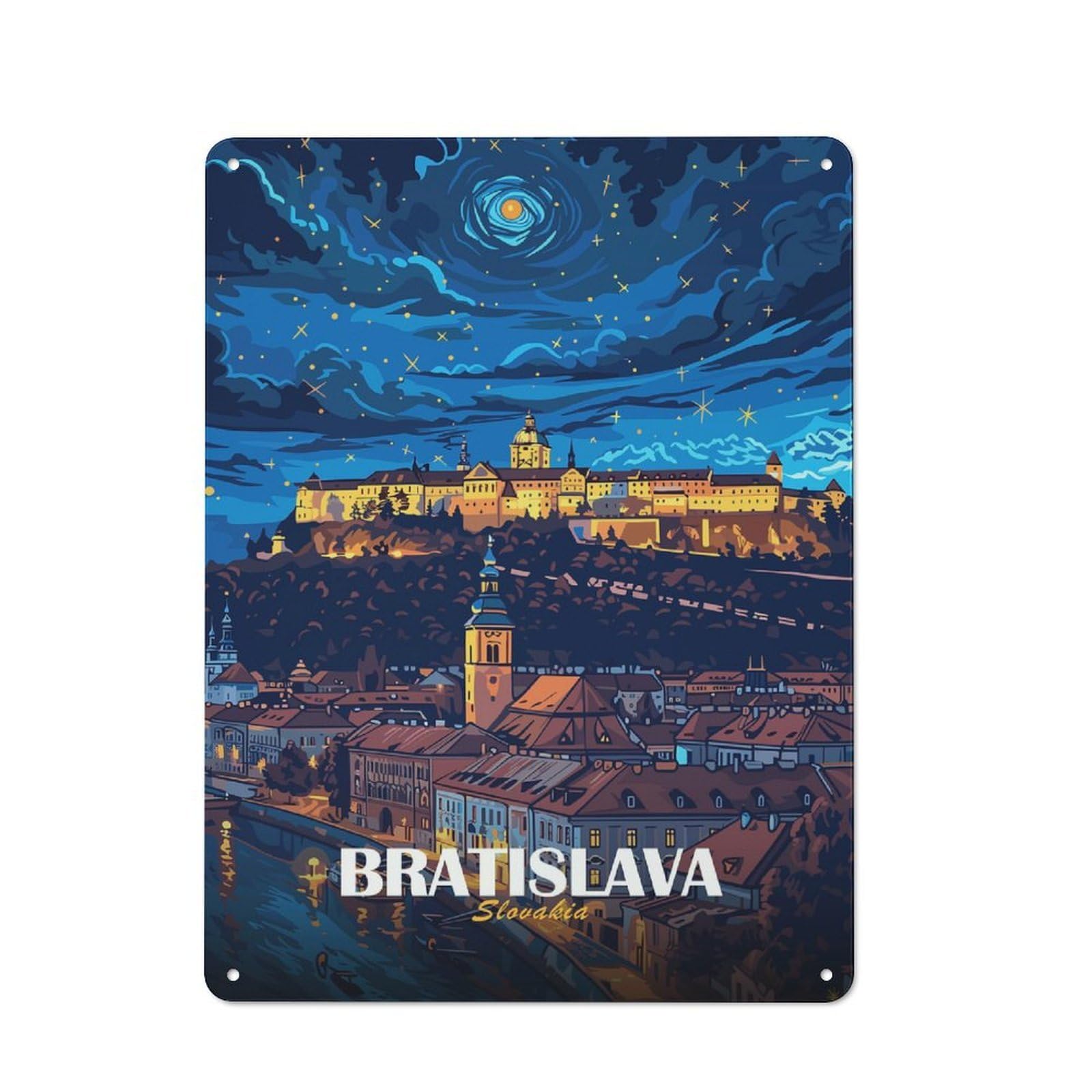 Bratislava, Slovakia Nightscape Classic Metal Wall Decor 40x30cm, Office Metal Sign for Workspace, Cafe, Shop Or Desk Area