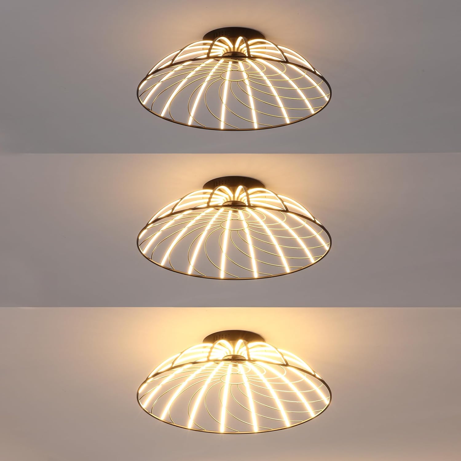 JONATHAN Y 23.5" Black/Gold 1-Light Integrated LED Iron Flush Mount, Modern Industrial Stripe Half-Cage Ceiling Light for Living Room Bedroom, Dimmable, ETL Listed JYL7148A