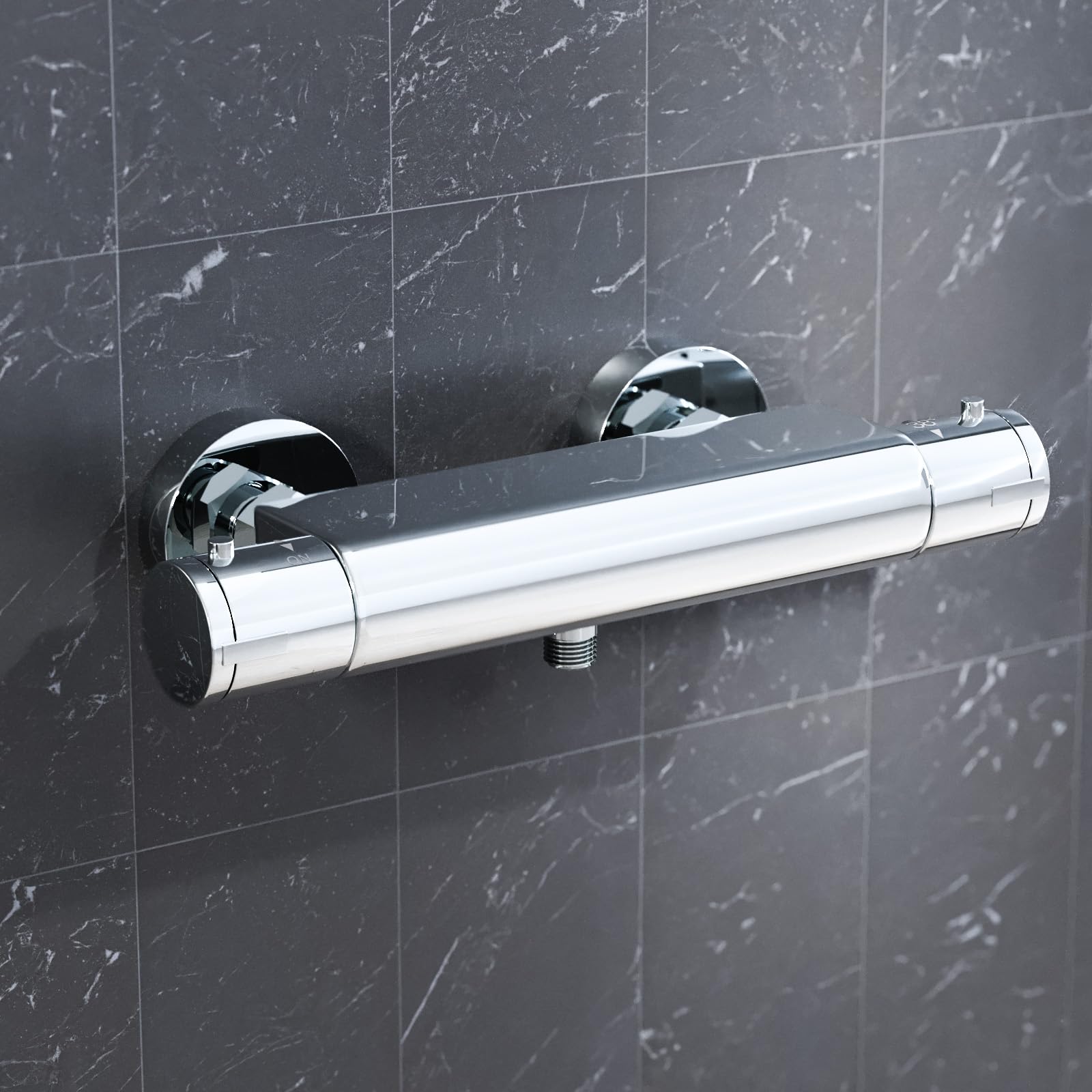 B&Q -  Round Chrome Thermostatic Shower Bar Valve Single Outlet Wall Mounted