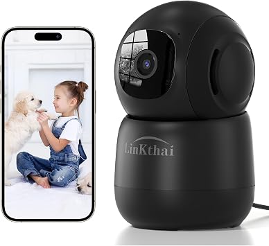 Indoor Security Camera 2K Pet Camera 2.4 GHz Dog Camera Black