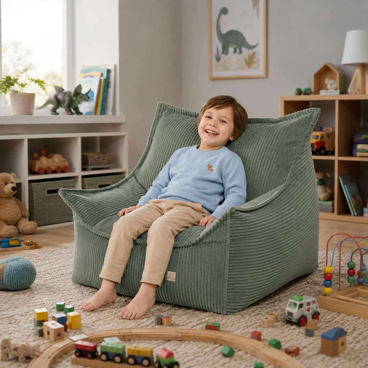 MISIOO Fauteuil Roya Cord - Fauteuil pour chambre d'enfant - Pouf souple pour enfant - Fauteuil de sol - En velours côtelé de qualité supérieure Oeko-Tex - 80 x 73 x 58 cm