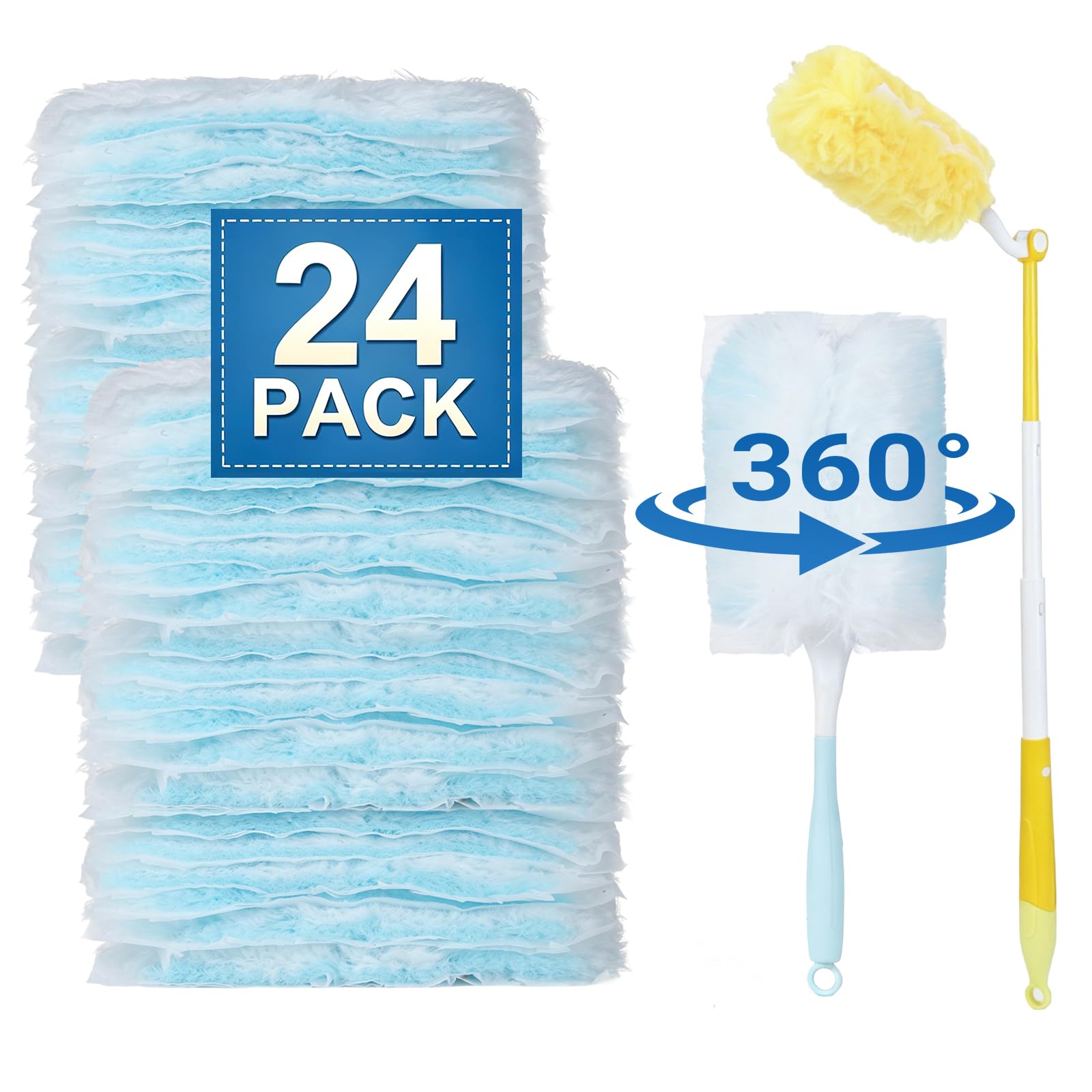 Lumora 24PCS Flash Duster Refills Compatible, Fluffy Dust Magnet Refill with Extended Handle, Disposable Microfiber Duster Refills for Cleaning