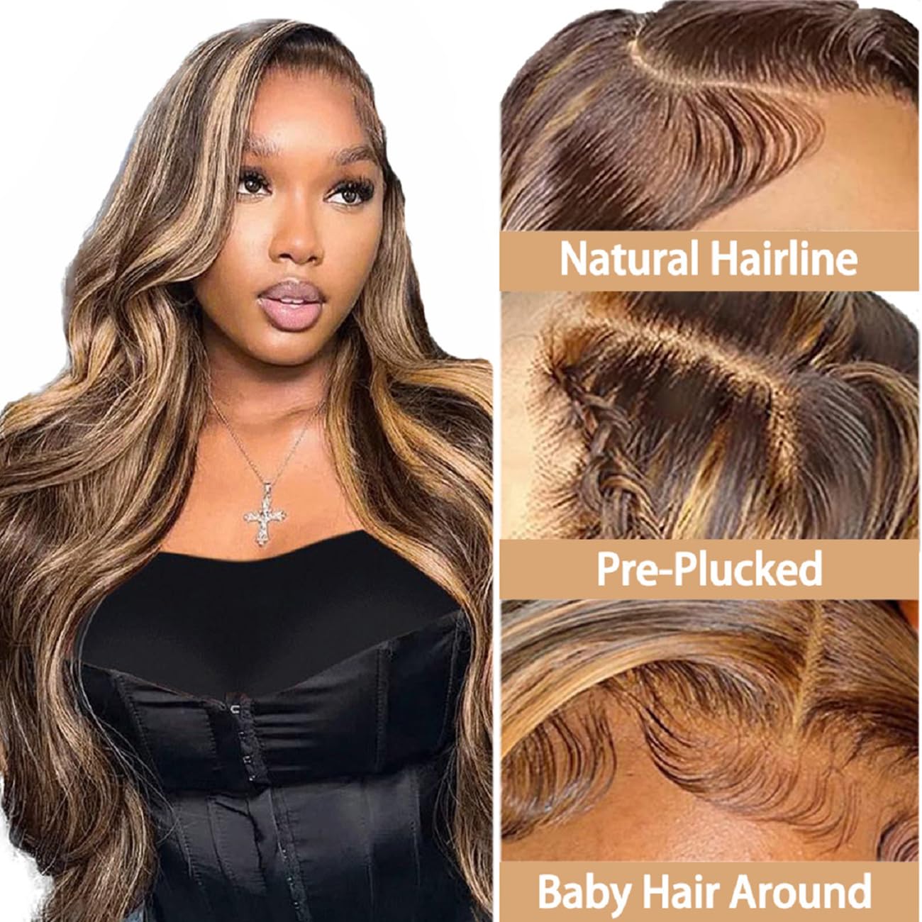 Parrucche Capelli Veri 13x4 Body Wave Human Hair Wig Lace Front Highlight Blonde 32 Inch