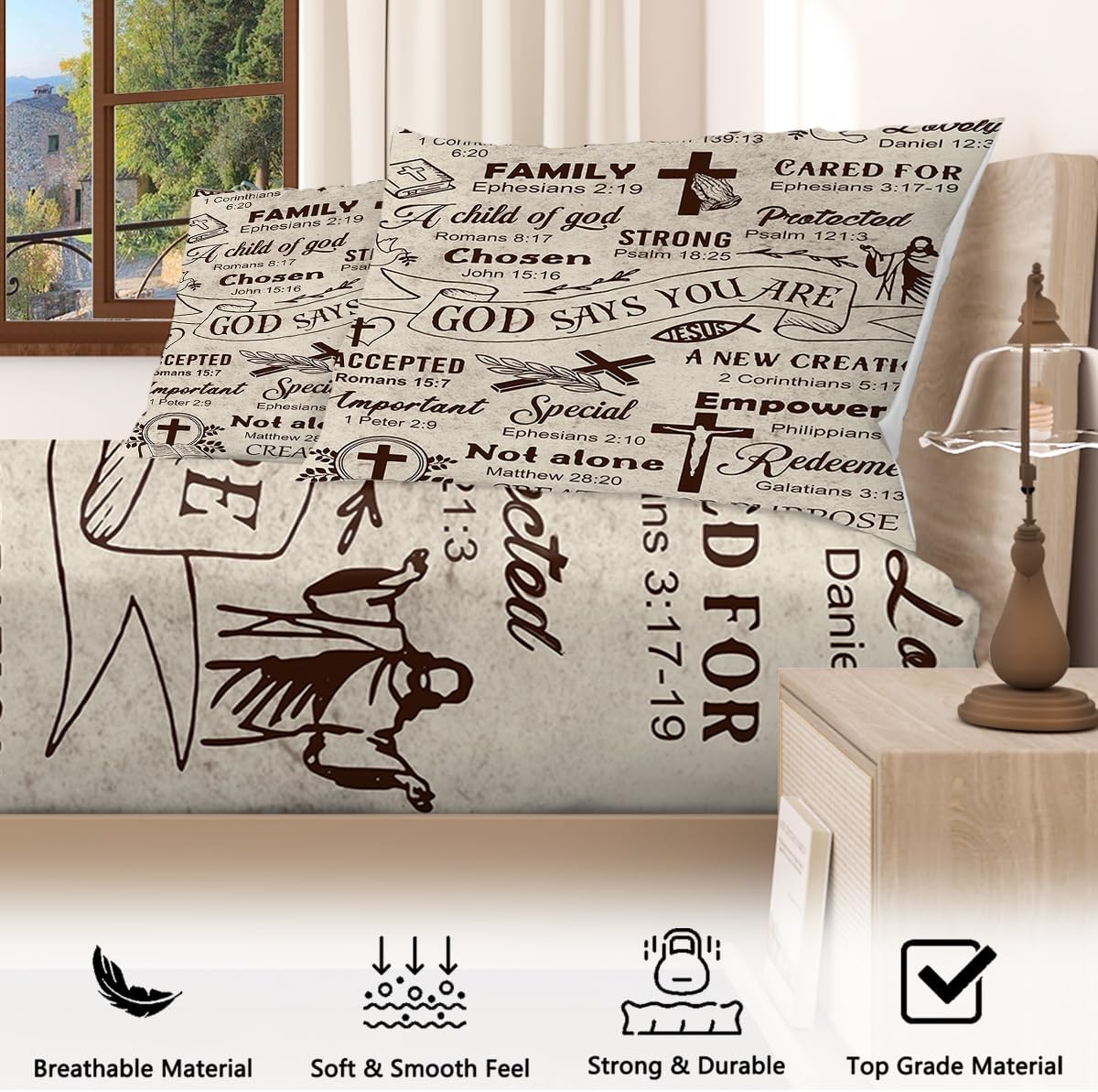 SOULZZZ God Cross King Sheet Set with 16" Deep Pocket Jesus Letter 3 Piece Kids Boys Girls Bed Sheet, Christmas Bedding Sheets 1 Fitted Sheet and 2 Pillowcases