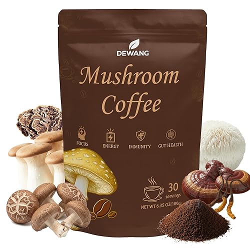 Mezcla instantánea de café de hongos con 6 hongos con melena de león, cordyceps, reishi, trompeta rey, shiitake y cola de pavo Apoya la energía, la