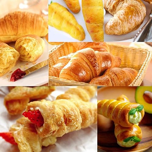 Vista 6 de RoseFlower Juego de 30 moldes antiadherentes de acero inoxidable para croissant cónico para pastelería, molde en forma de canoli, moldeador