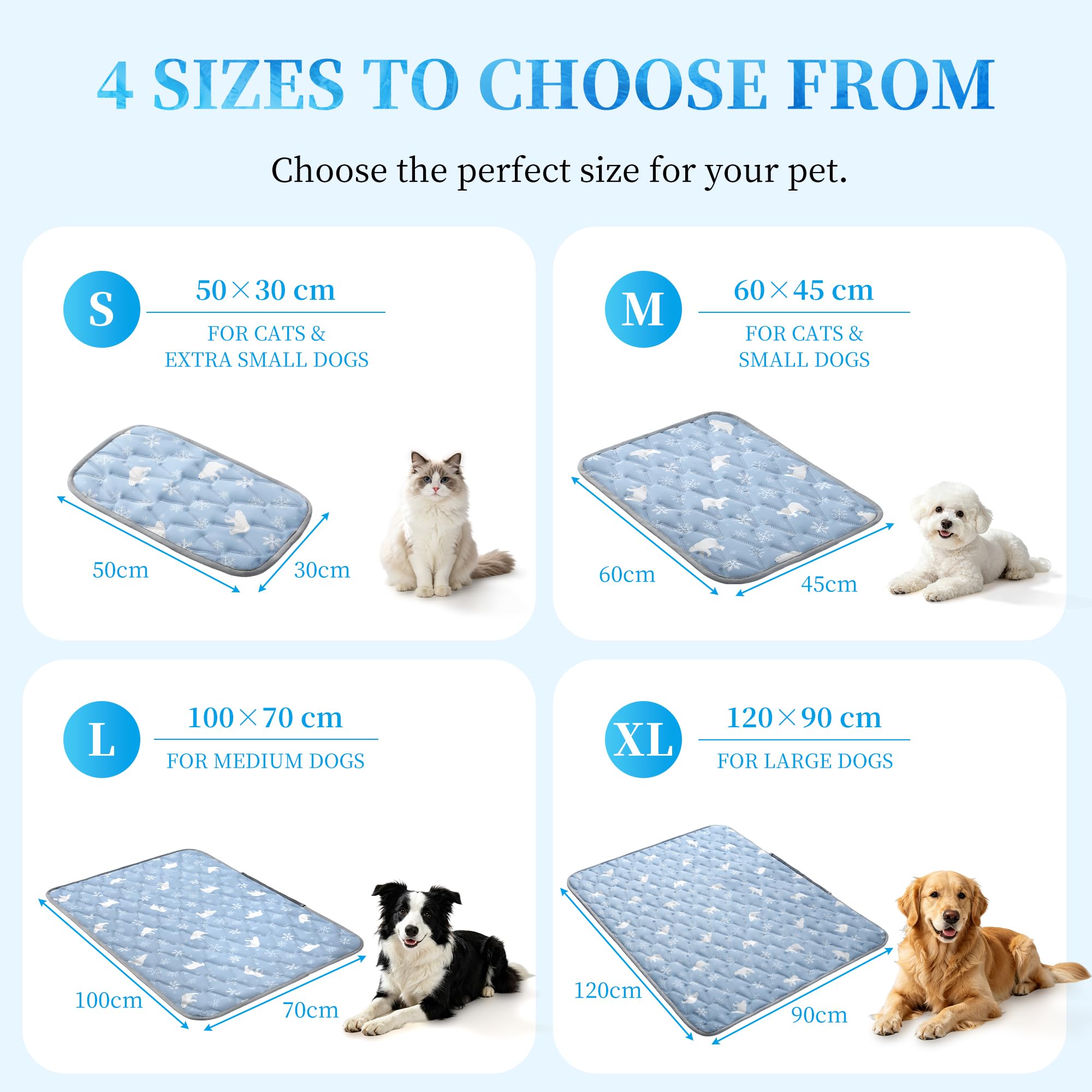 Angelpet Q-MAX - Tappetino refrigerante per cani e gatti di taglia media, 100 x 70 cm, senza gel, senza gel, tessuto Cool-Touch, fondo impermeabile, tasca laterale, tappetino estivo lavabile, per