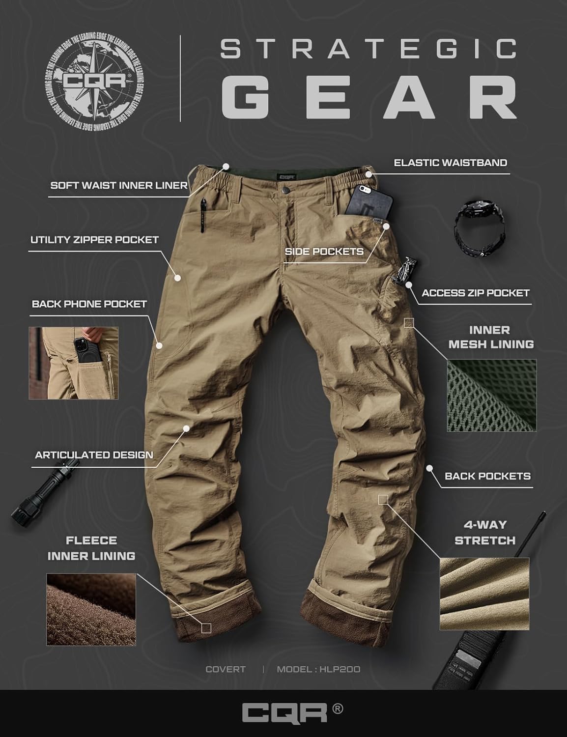 CQR Men's Winter Fleece Lined Pants, Water-Resistant Outdoor Stretch Work Pants, Windproof Casual Pants with Pockets - Image 8