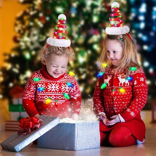 Miniatura 5 de Farochy Christmas Tree Headband with Light Necklace 2PCS Christmas LED Headband with Christmas Bulb Necklace Santa Headband