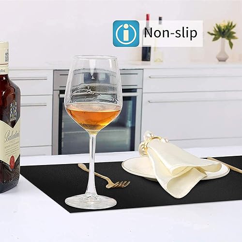 Miniatura 6 de Juego de 4 manteles individuales de piel sintética color negro, impermeables, resistentes al calor, para mesa de comedor, lavables, fáciles de