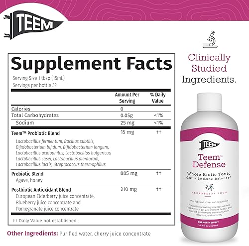 Miniatura 4 de Teem Defense - Gotas probióticas líquidas con saúco, tónico biótico entero para digestión e inmunidad, probiótico prebiótico y suplemento