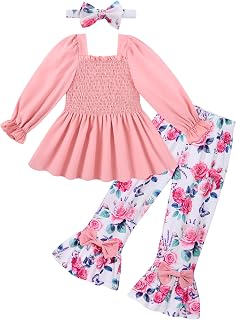 Girls Clothes Set Shirt Top and Flare Pants with Bowknot 2-5T Kids 3 Piece Outfit For Girl