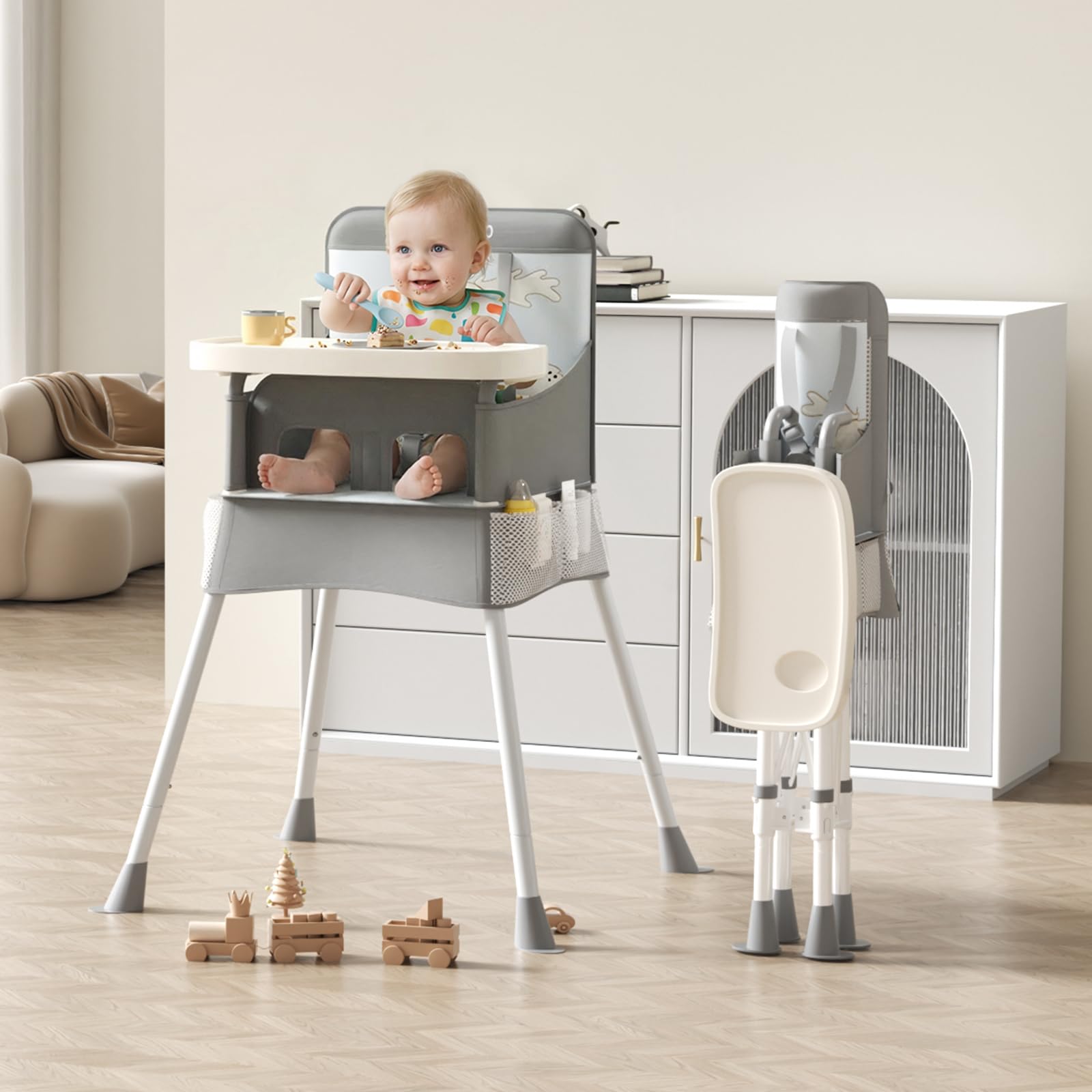 Baby Hochstuhl Leicht & Klapphochstuhl – Tragbarer Kinderstuhl/Reisehochstuhl mit Sicherheitsgurt und Aufbewahrungstasche, Einfach zu Reinigen, für Reise & Zuhause