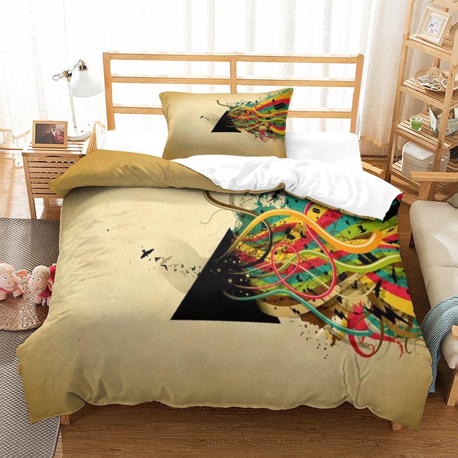Parure De Lit 3 Pièces Pink Floyd - Housse De Couette 200x200 Cm + 2 Taies, Impression 3D Groupe Rock, Microfibre - 4
