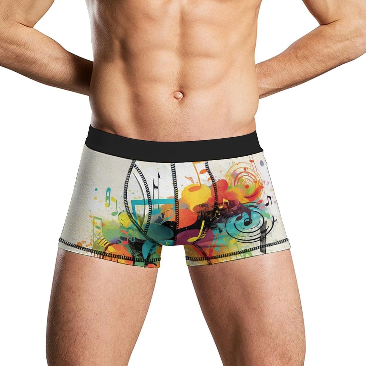 Abstract Music Themed Mens Boxer Briefs Short Breathable Underwear Trunks Soft Moisture-Wicking Boxer Shorts Novelty Underpants L White