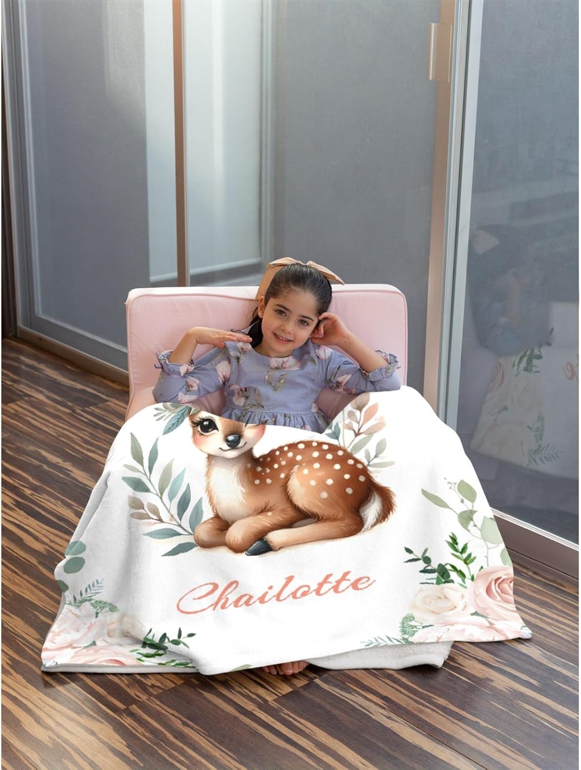 Custom Baby Deer Blanket with Name for Girls Boys Deer Gifts for Kids Soft Cozy Blanket for Sofa Bed Couch Living Room 40x50inches