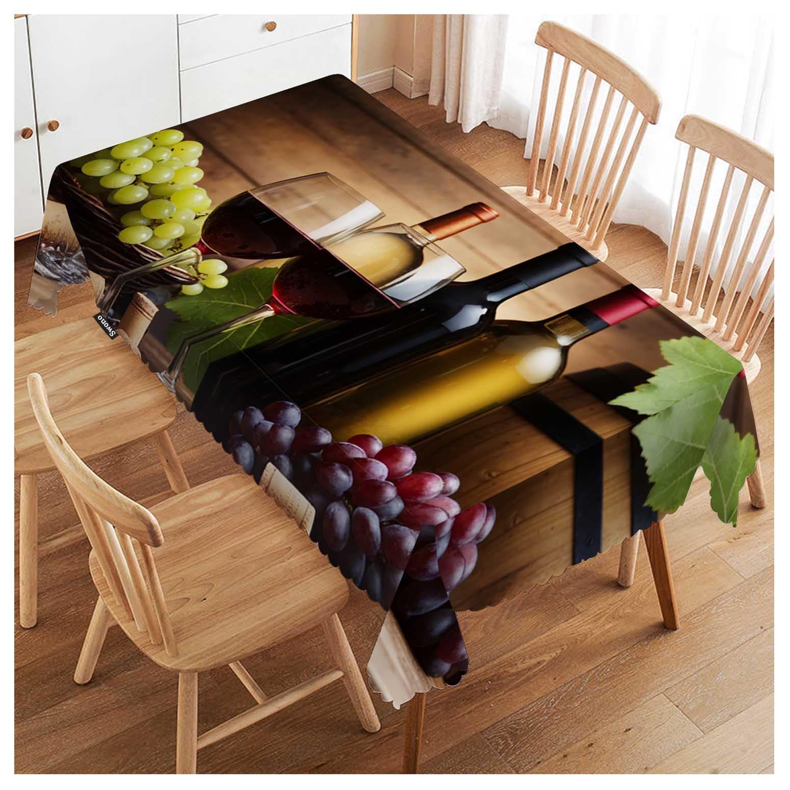 52x70 Inch Wine Tablecloth Red and White Wine Glass Grapes Wooden Farmhouse Dining Table Cloth Anti-Stain Talking Table Cover for Kitchen Dinning Room Coffee Store