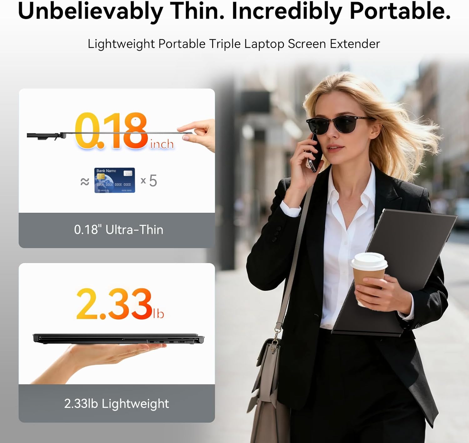BOSII Laptop Screen Extender One Cable - Triple 14" Ultra Thin IPS FHD 1080P Portable Monitor for 13.3"-17" Laptops Compatible with Windows Mac Travel Work