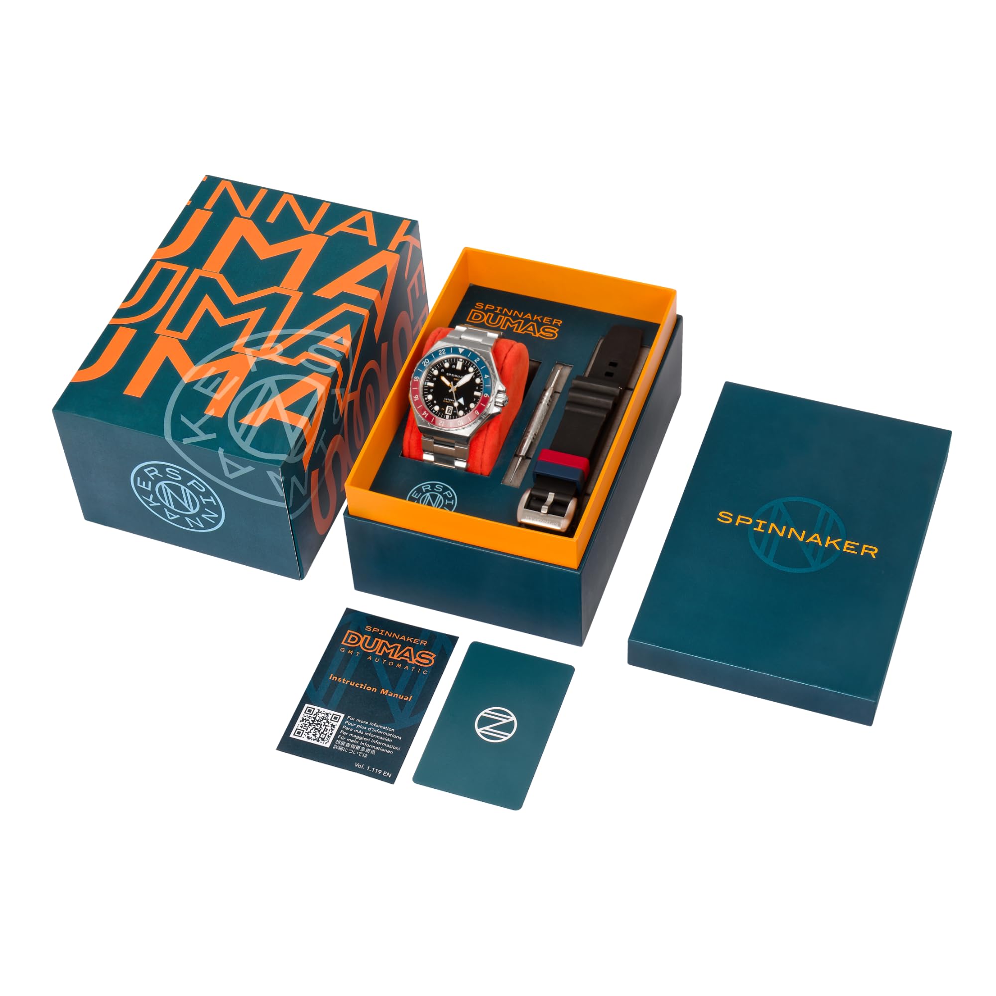 Spinnaker Dumas GMT SP-5119 - Orologio automatico da uomo con cinturino in acciaio inossidabile massiccio, 43 mm