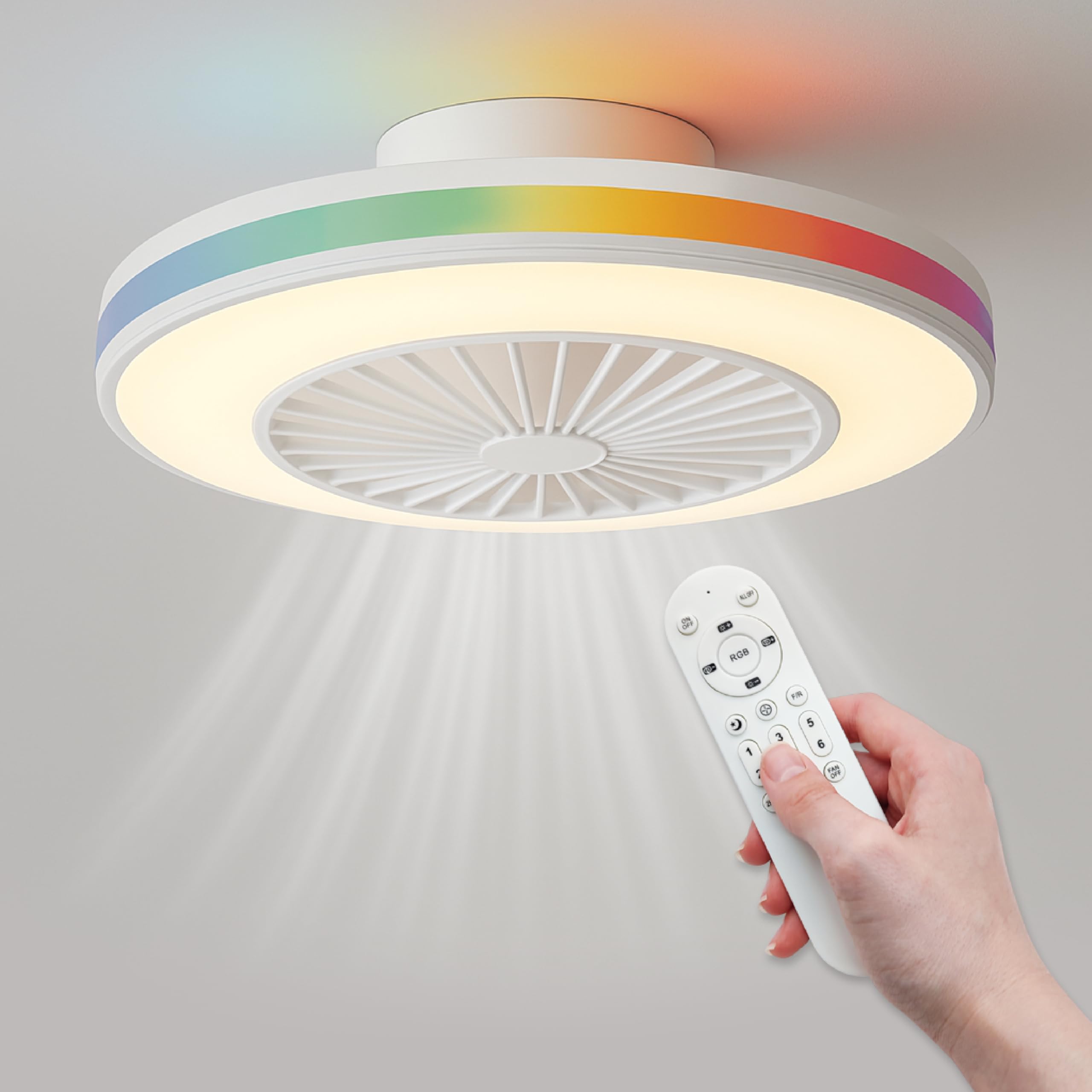LED ATOMANT Ventilador de Techo con Luz LED 22W, Motor DC 30W, Ø 50cm, CCT + RGB, Regulable, 2300LM, 6 Velocidades Silencioso y Bajo Consumo, Modo Verano Invierno, Con Mando