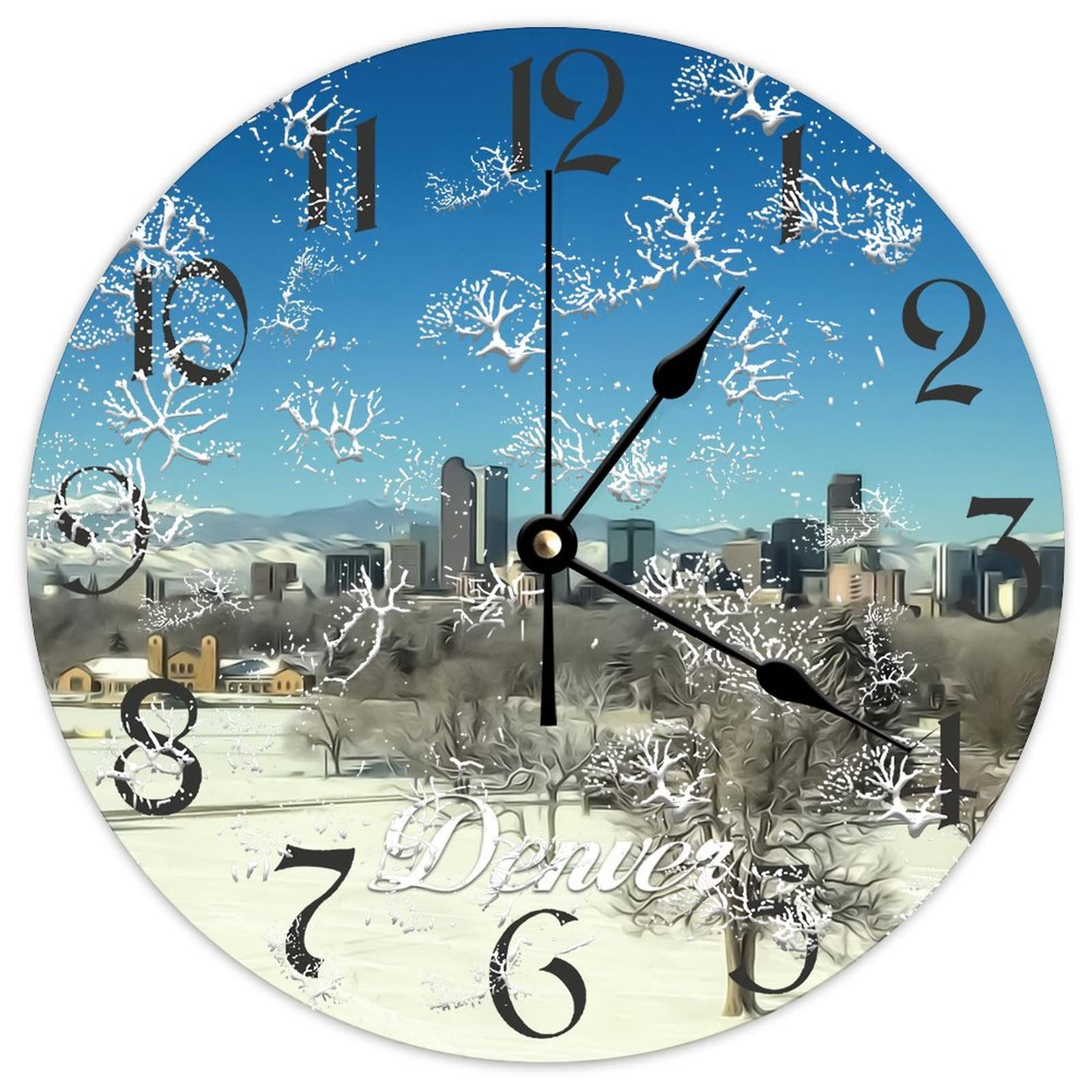 Cadeau rétro horloge ronde en bois Denver City personnalisée