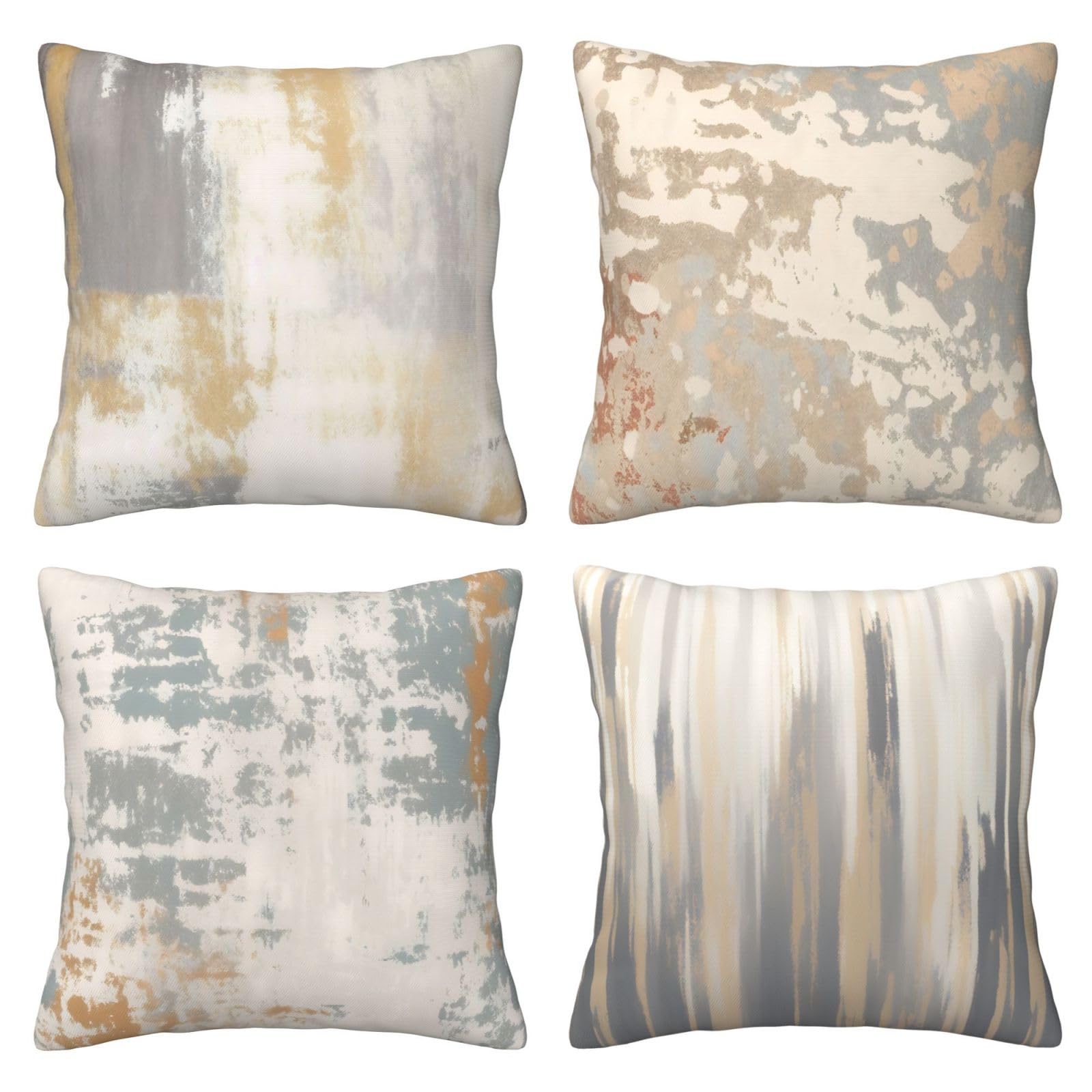 LOHDALOLF Abstract Cushion Covers 45x45 cm Set of 4 Grey and Beige Cushion Cases Oil Painting Modern Decorative Pillow Covers for Sofa Couch