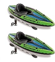Intex Challenger K1 Inflatable Kayak 2 Pack: Durable 1-Person Kayaks with Oars, Pump, Seats & Carry Bag for Lakes & Rivers